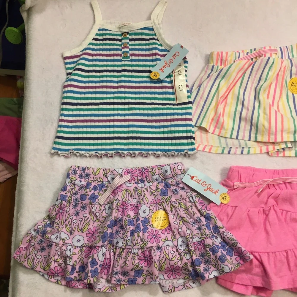 Cat‎ & Jack Skort Tank Bundle Kids XS 4-5 Multicolor NEW Striped Floral Pink 4pc